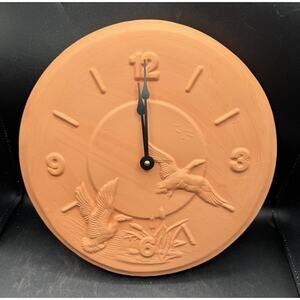 Vintage Scioto Pottery Mold Red Wear Handmade Patio Flying Ducks Clock 12” New!